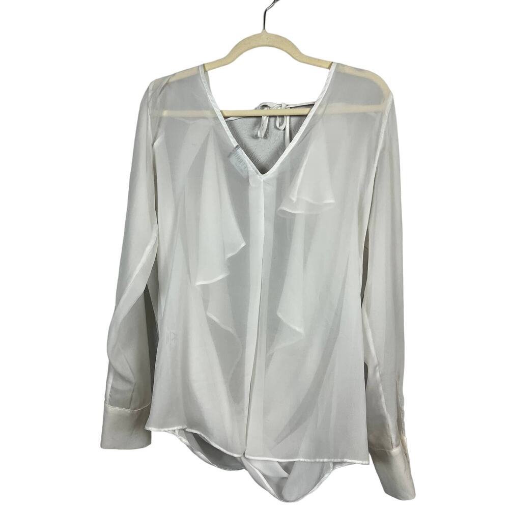 Abi Ferrin Sheer Blouse Coverup Negligee Nightie Deep V Open Back White - M